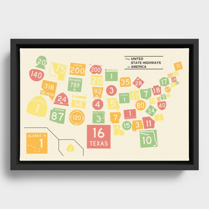 United State Highways of America - Classic Map Colors Framed Canvas