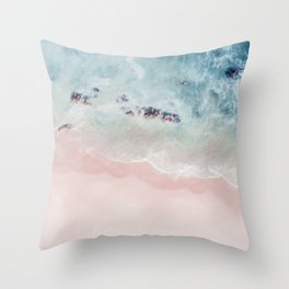 Ocean Pink Blush Beach Print - Aerial Beach - Sea Photo - Travel photography by Ingrid Beddoes Throw Pillow