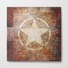 Army Star on Rusted Riveted Metal Plate Metal Print