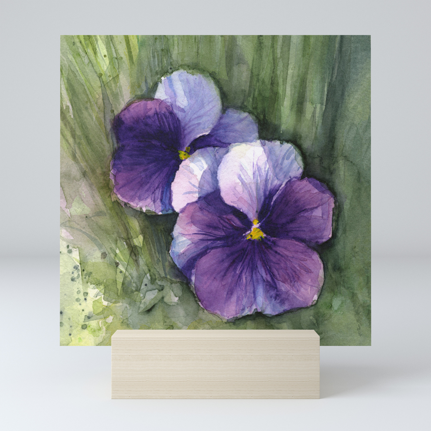 Purple Pansies Watercolor Flowers Painting Violet Floral Art Mini