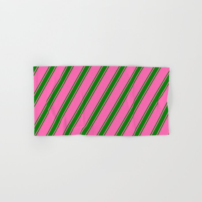 Hot Pink and Green Colored Lined/Striped Pattern Hand & Bath Towel