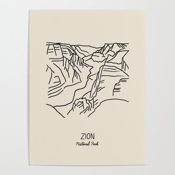 Zion National Park Black on Cream Poster