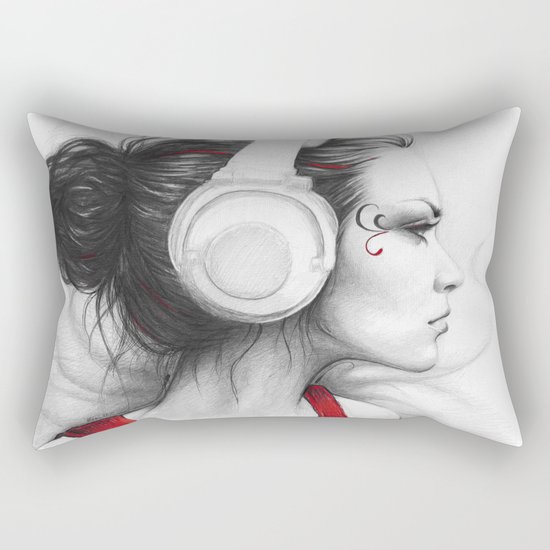 I Love Music | Girl in Headphones Rectangular Pillow