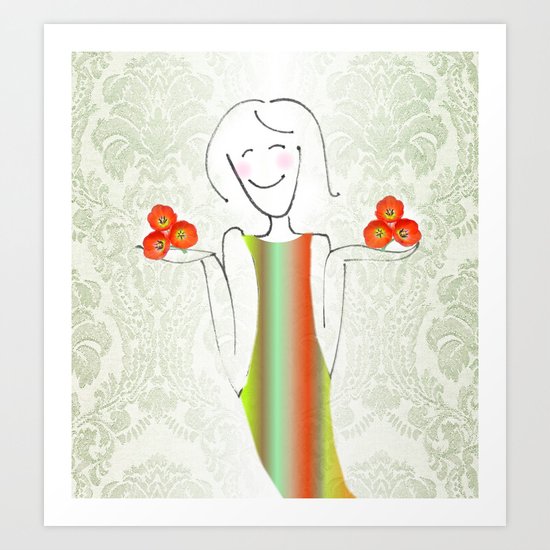 She brings tulips. Art Print