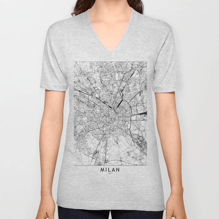 Milan White Map V Neck T Shirt