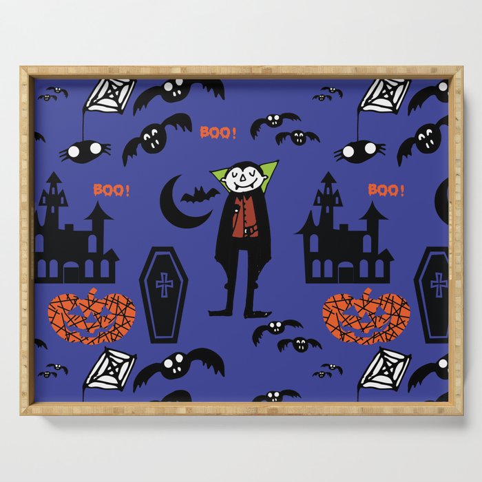 Cute Dracula and friends blue #halloween Serving Tray