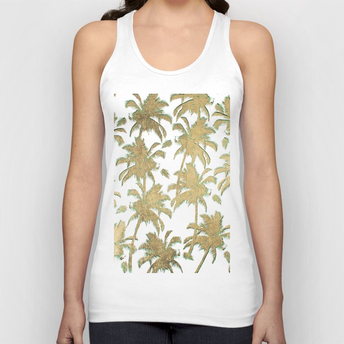 Tropical green white gold watercolor palm tree Tank Top
