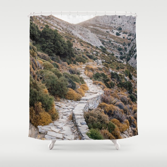 Path into the Mountains | Greek Nature | Colorful and Bright Travel Photography in Greece, Europe Shower Curtain