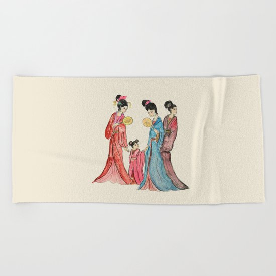 Ancient Chinese ladies painting Beach Towel