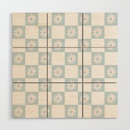 Vintage Floral Checkered Pattern Wood Wall Art