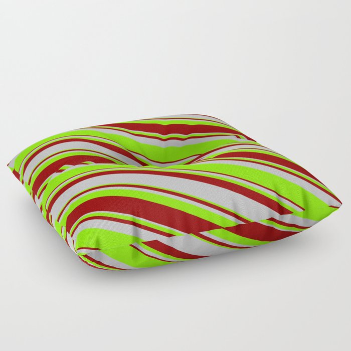 Dark Red, Grey & Chartreuse Colored Lined/Striped Pattern Floor Pillow