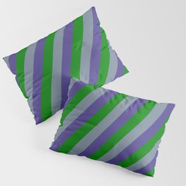 [ Thumbnail: Light Slate Gray, Dark Slate Blue & Green Colored Lines/Stripes Pattern Pillow Sham ]