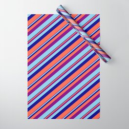 [ Thumbnail: Purple, Sky Blue, Dark Blue, and Red Colored Lines/Stripes Pattern Wrapping Paper ]