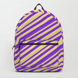 [ Thumbnail: Tan & Purple Colored Pattern of Stripes Backpack ]