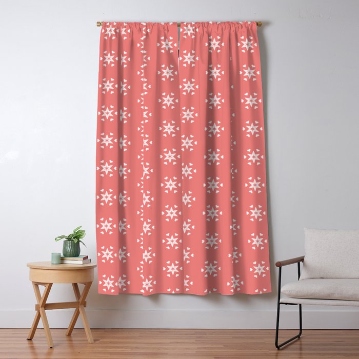 White Star Pattern On Salmonpink Color Background Blackout Curtain
