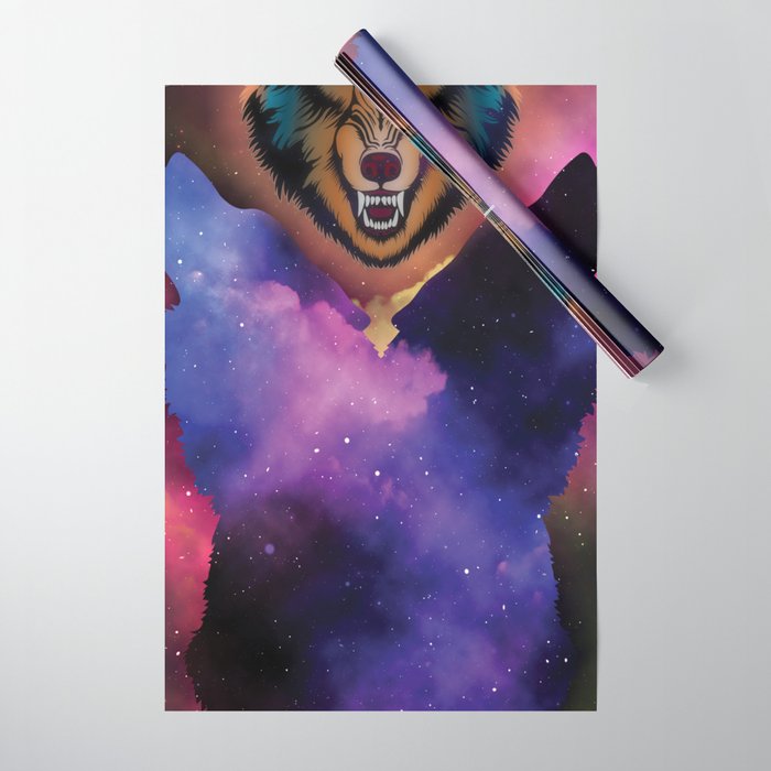 Scary Wolf And Galaxy Outer Space Pattern Wrapping Paper