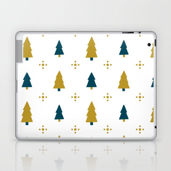 Christmas Pattern Yellow Blue Retro Tree Laptop & iPad Skin