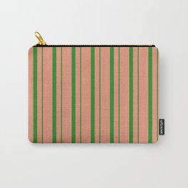 [ Thumbnail: Dark Salmon & Forest Green Colored Lines Pattern Carry-All Pouch ]