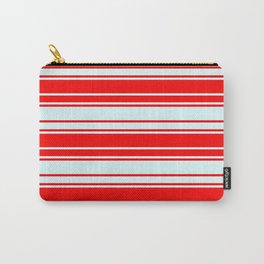 [ Thumbnail: Light Cyan & Red Colored Pattern of Stripes Carry-All Pouch ]