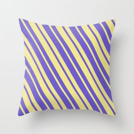 [ Thumbnail: Tan and Slate Blue Colored Lined/Striped Pattern Throw Pillow ]