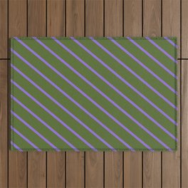 [ Thumbnail: Purple & Dark Olive Green Colored Striped Pattern Outdoor Rug ]