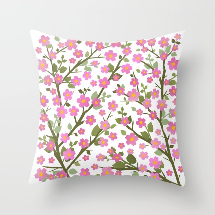 Lovely Blossoms - pink on white Throw Pillow
