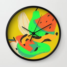 FRUIT SALAD Wall Clock | Fresh, Avocado, Banana, Brazil, Curated, Tropical, Fruit, Drawing, Pear, Fruits 