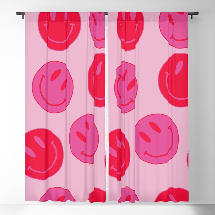 Large Pink and Red Vsco Smiley Face Pattern - Preppy Aesthetic Blackout Curtain