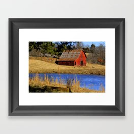 Country Red Barn, and Cobalt Blue Water Framed Art Print