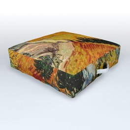 Vincent van Gogh - Landscape with House and Ploughman Outdoor Floor Cushion