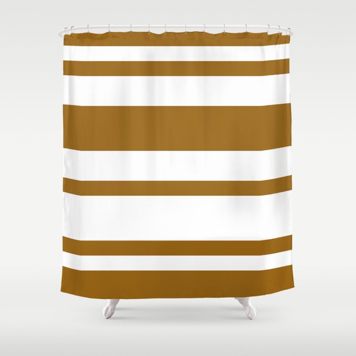 Mixed Horizontal Stripes White And Golden Brown Shower Curtain