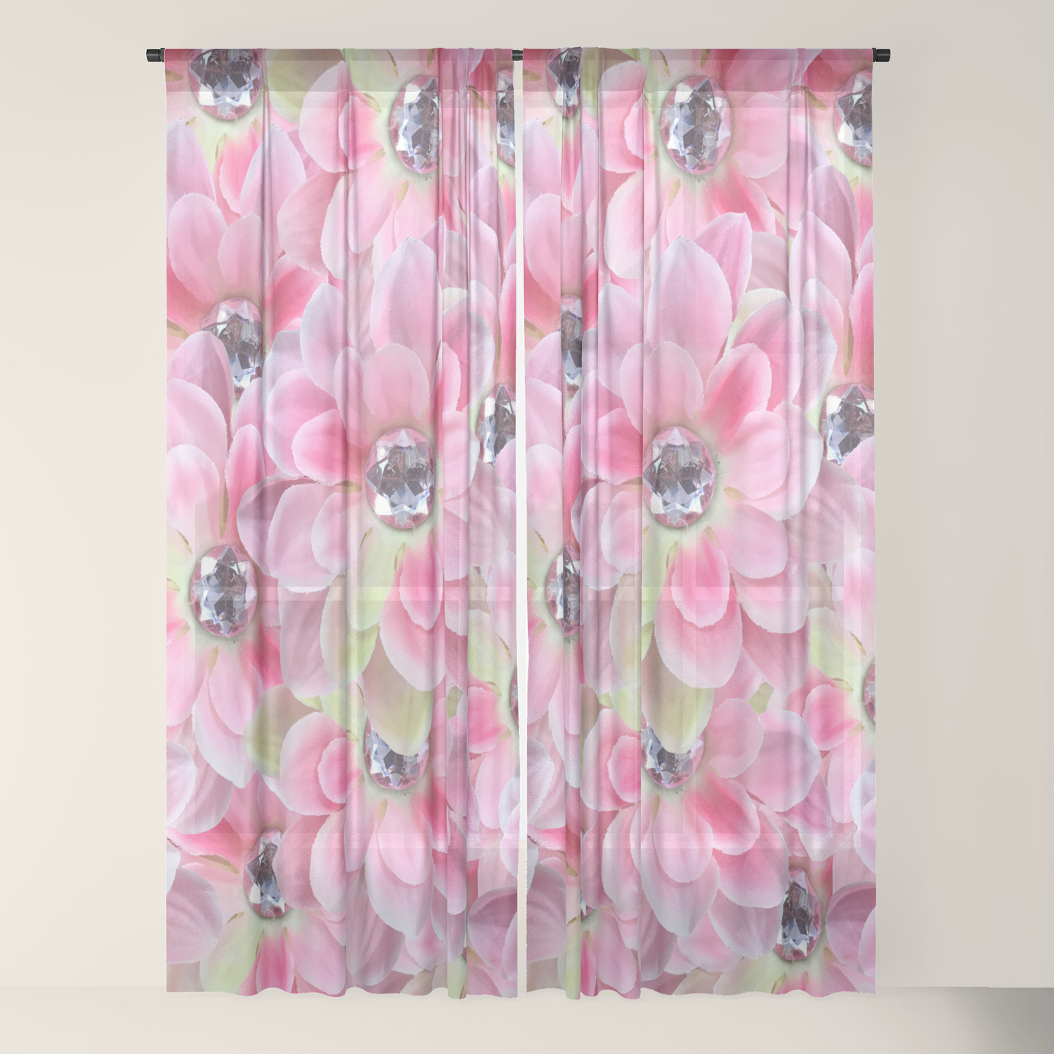Shocking Pink Flora Gems Sheer Curtain By Deluxephotos Society6