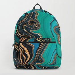 Peacock Teal + Hypnotic Gold Stylized Fluid Painting Backpack