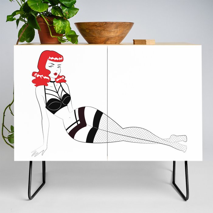 Redhead with lingerie Credenza