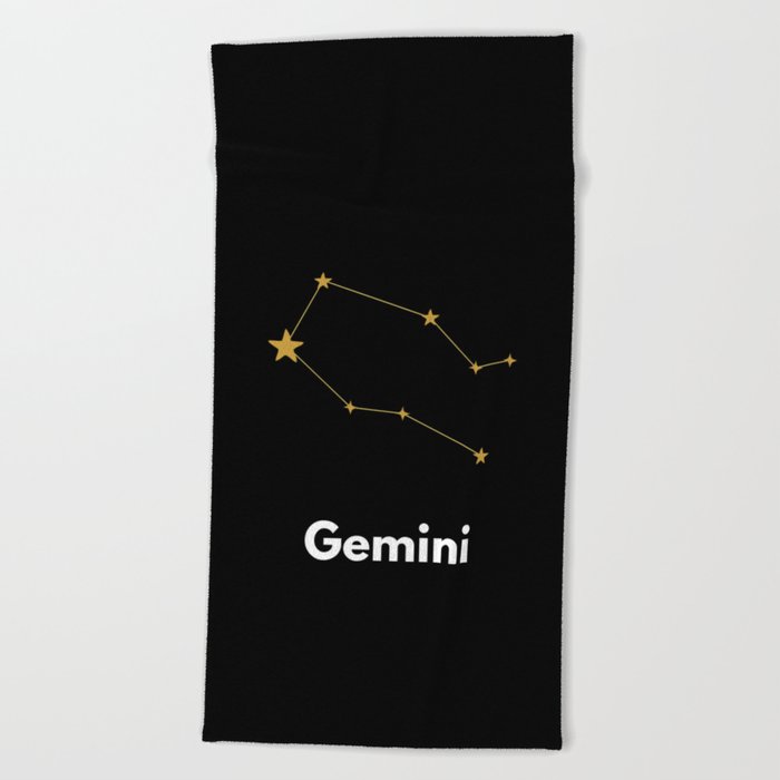 Gemini, Gemini Zodiac, Black Beach Towel