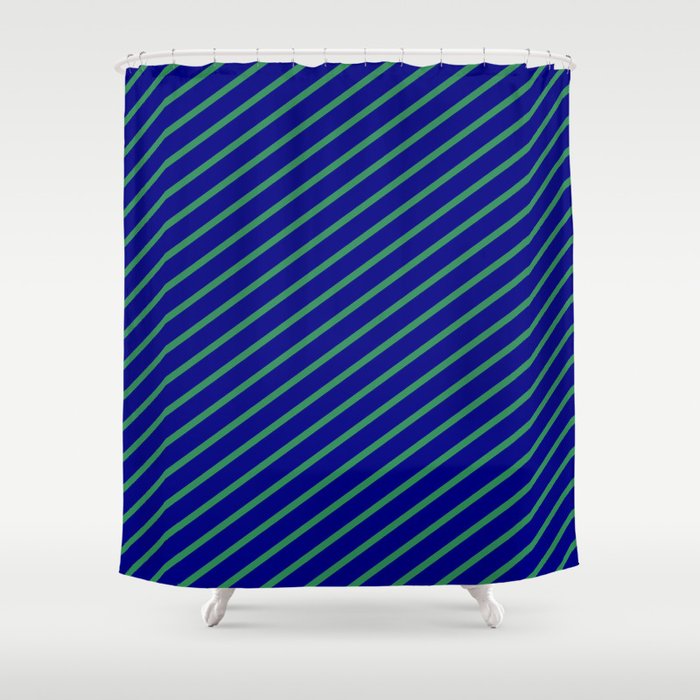 Blue and Sea Green Colored Lines/Stripes Pattern Shower Curtain