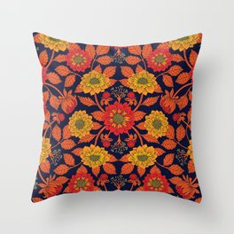 Vibrant Yellow, Red, Orange, Blue & Navy Floral Pattern Throw Pillow
