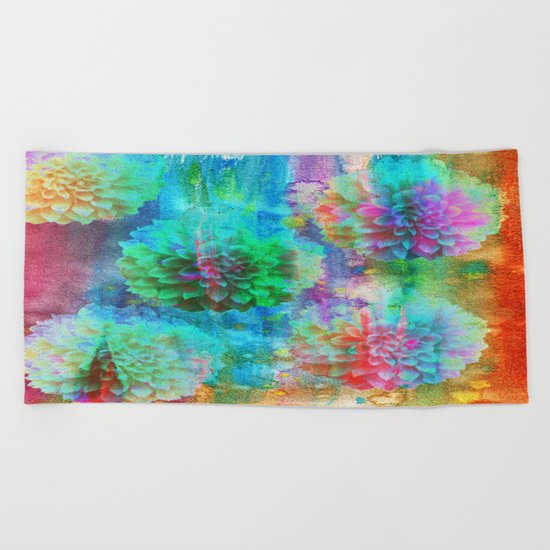 Colorful Dahlias Q Beach Towel