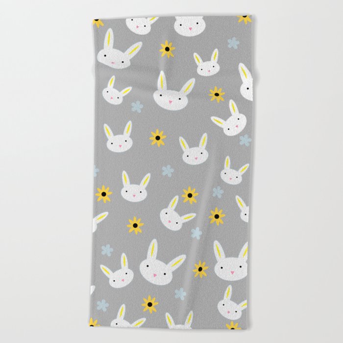 Cute Cute Bunny - Grey Beach Towel