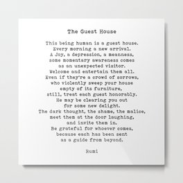 This Being Human Is A Guest House Quote, Rumi Quote Metal Print | Digital, Typography, Graphicdesign, Words, Self Care, Motivational, Rumi, Mindfulness, Motivation, Quotes 
