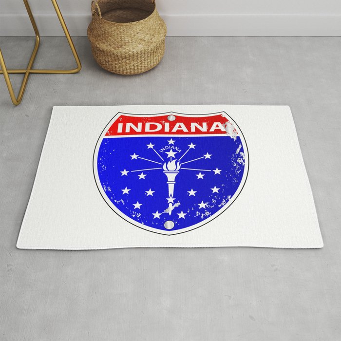 Indiana Flag Icons As A Interstate Sign Rug
