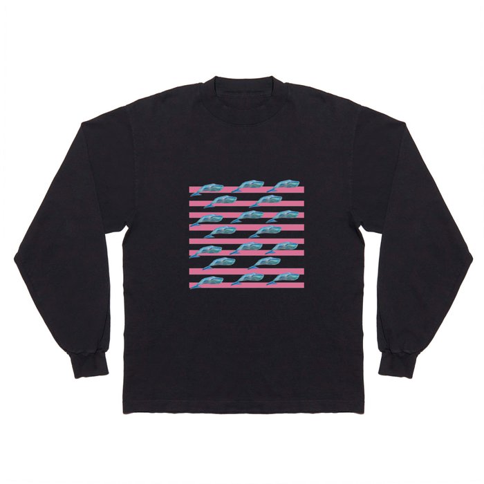 Orca Whale Pink Stripes  Long Sleeve T Shirt