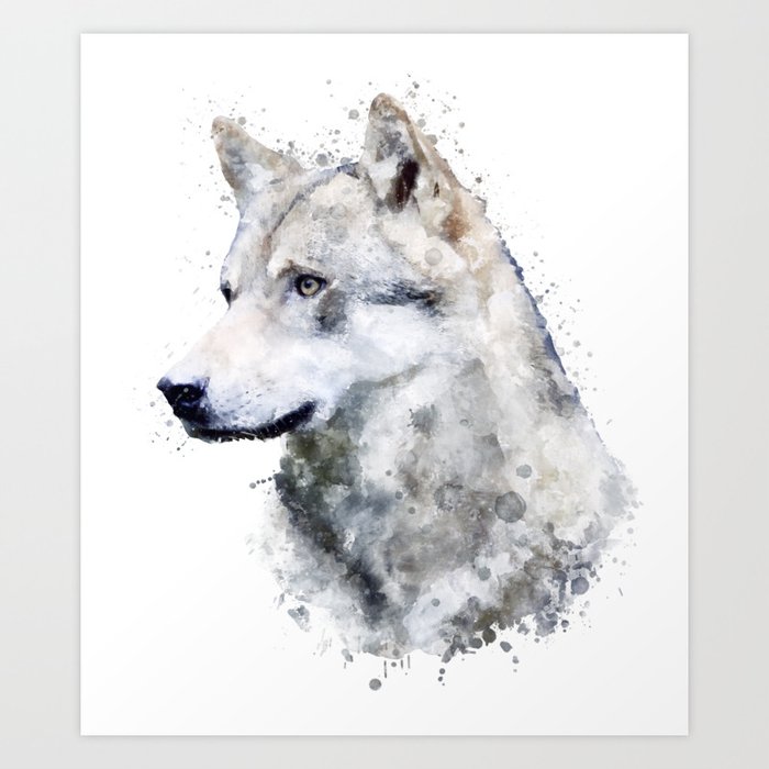 Watercolor Wolf Art Print By Dramabite | Society6