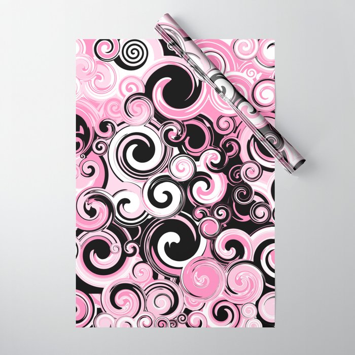 Pink and Black Abstract Modern Swirls Wrapping Paper