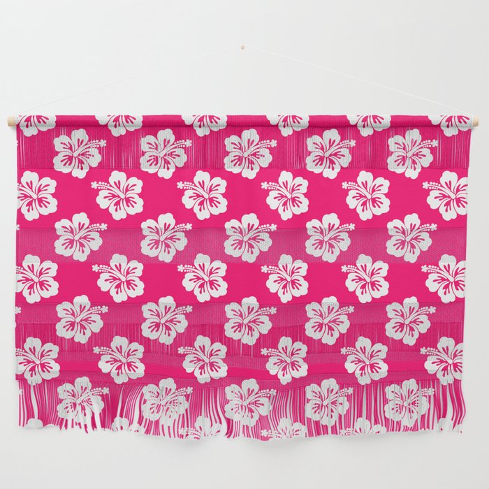 Bright Pink and White Hibiscus Pattern Wall Hanging