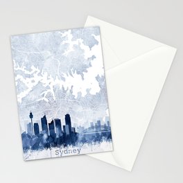 Sydney Skyline & Map Watercolor Navy Blue, Print by Zouzounio Art Stationery Card