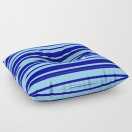 [ Thumbnail: Dark Blue and Light Sky Blue Colored Stripes Pattern Floor Pillow ]
