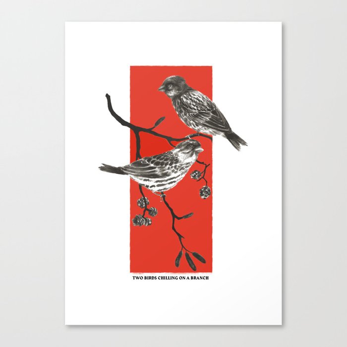 Two Birds Chilling On A Branch Canvas Print