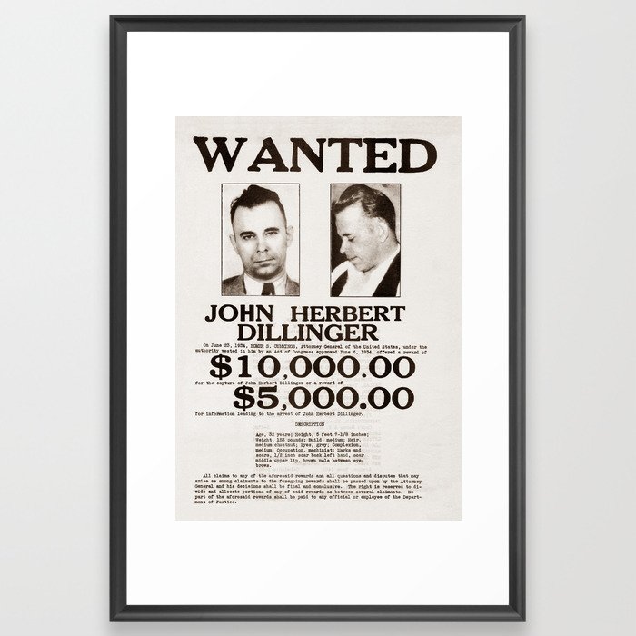 John Dillinger Wanted Poster Framed Art Print