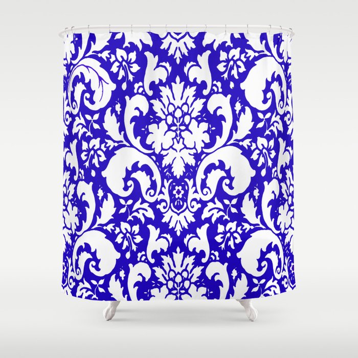 Paisley Damask Blue And White Shower Curtain By Saundramyles